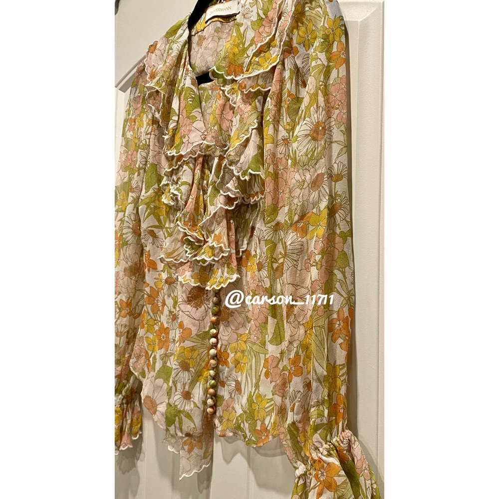 Zimmermann Pink Meadow Ruffle Scalloped Blouse 0 - Picture 10 of 10